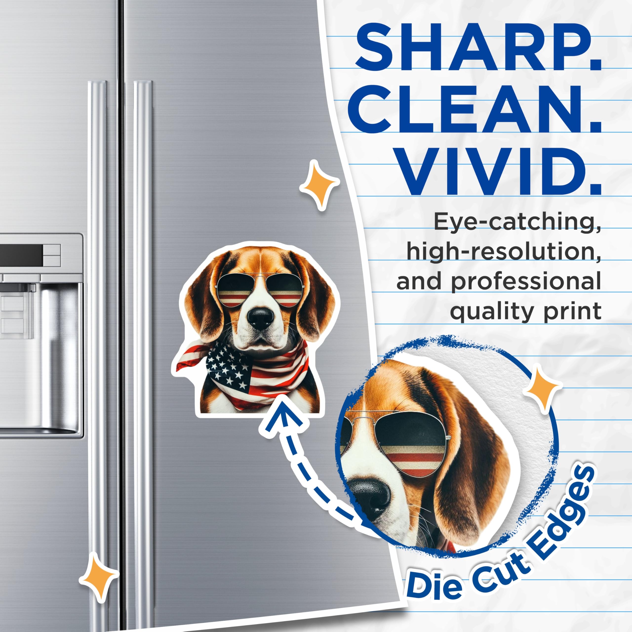 (2 Pack) Beagle Dog Magnets - Patriotic Bandana - USA Flag Sunglasses Decals - 5" On Longest Side - Premium Magnet - for Cars, Refrigerators, Toolboxes, Lockers - Made in USA - MAG15791