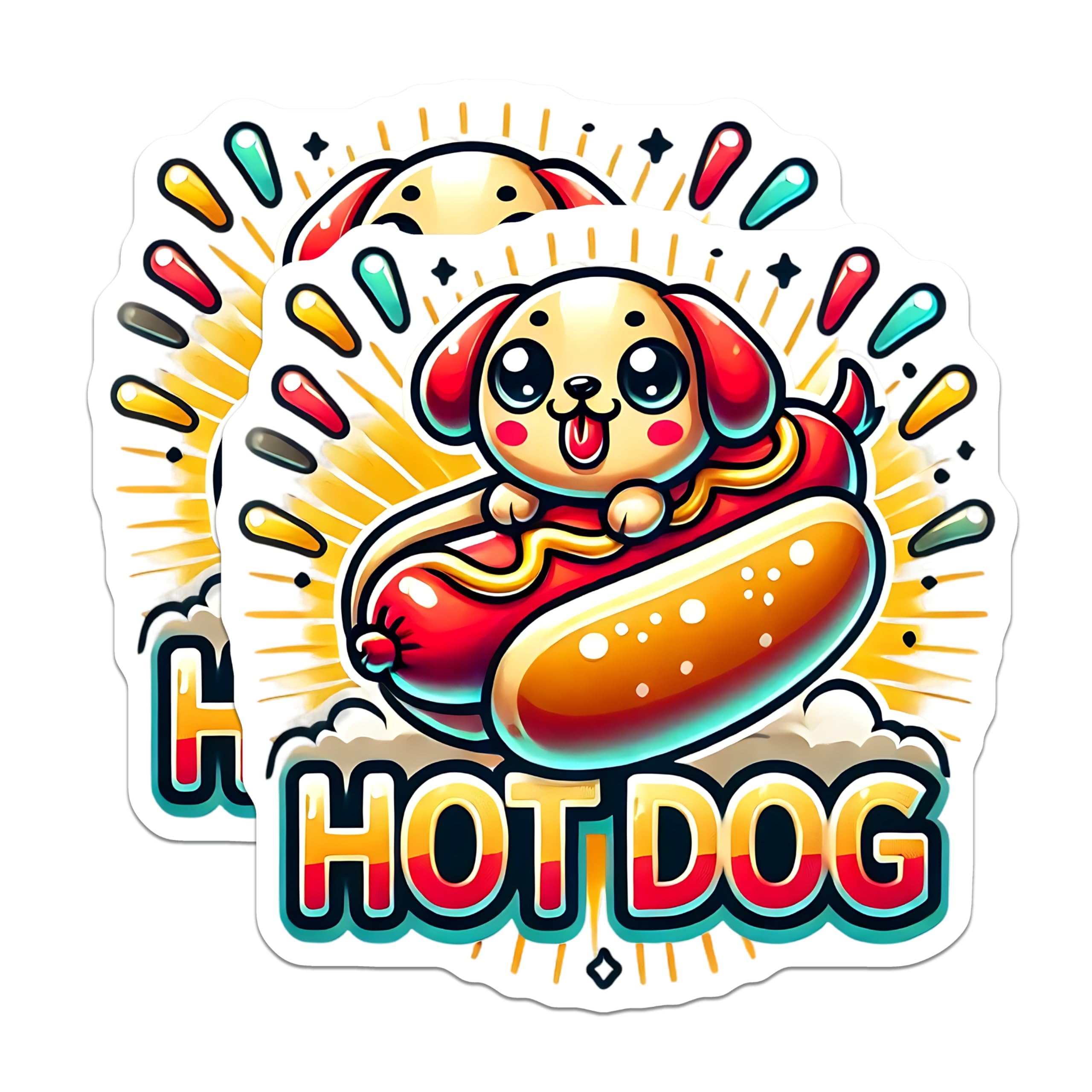(2 Pack) Hot Dog Magnets - Cute Puppy Pet - Kawaii Food Fridge Decor - 5" On Longest Side - Premium Magnet - for Cars, Refrigerators, Toolboxes, Lockers - Made in USA - MAG15505