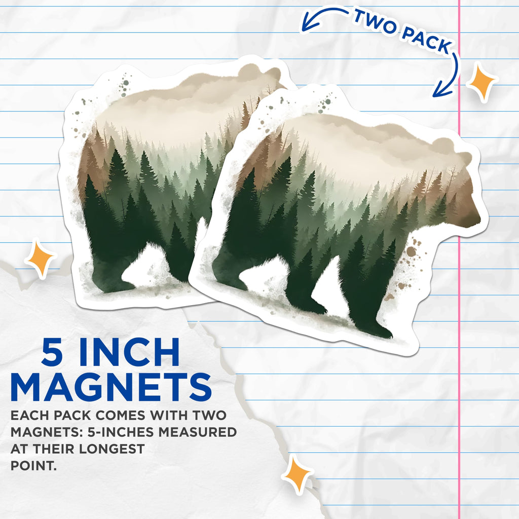 (2 Pack) Bear Forest Magnets - Nature Scene Decor - Wildlife Fridge Magnets - 5" On Longest Side - Premium Magnet - for Cars, Refrigerators, Toolboxes, Lockers - Made in USA - MAG14795