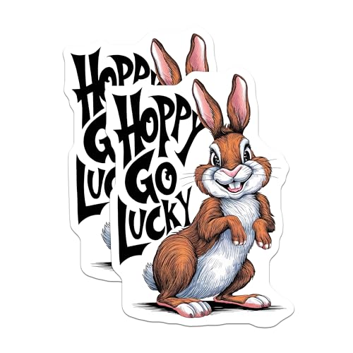 (2 Pack) Hoppy Go Lucky Magnets - Cute Rabbit Magnets - Positive Quote Magnets - 5" On Longest Side - for Cars, Fridges, Toolboxes - Made in USA - MAG4267