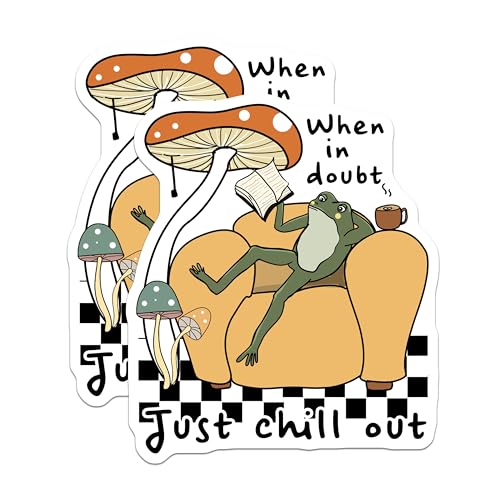 (2 Pack) Frog with Mushroom Reading Magnets - Just Chill Out - Relaxation Home Decor - Fun Magnet for Fridge - 5" On Longest Side - for Cars, Fridges, Toolboxes - Made in USA - MAG7211