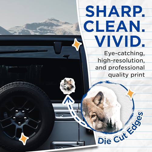 (2 Pack) Wolf Art Stickers - Wildlife Wolf Decals - Nature Animal Stickers - 5" On Longest Side - Sticks to Smooth Flat Surfaces - Made in USA - BMCS3804