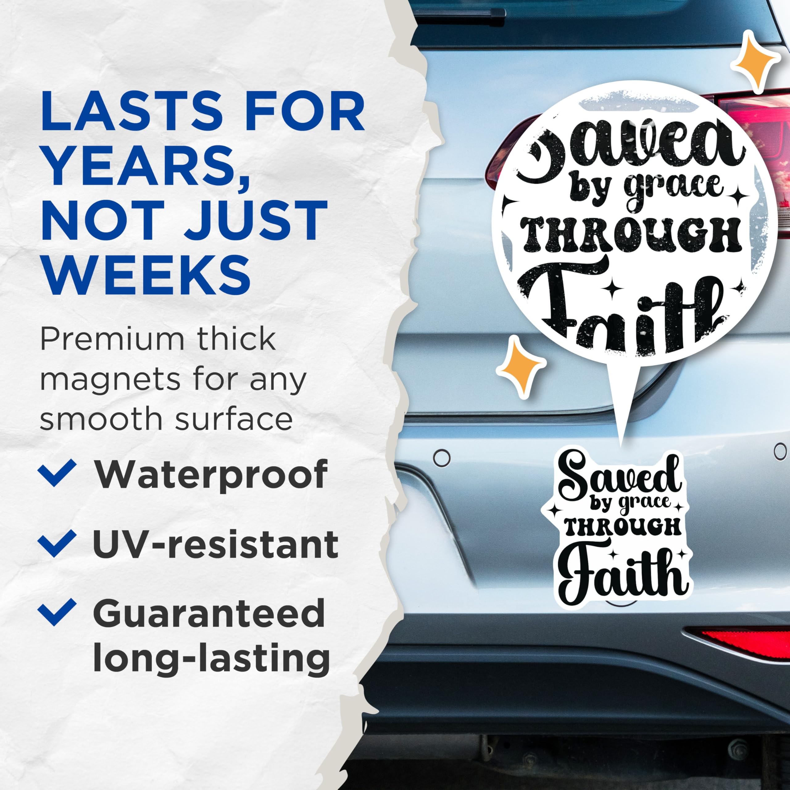 (2 Pack) Saved By Grace Through Faith Magnets - Christian Refrigerator Decor - Inspirational Scripture - 5 Inches On Longest Side - Thick Durable Magnet - Made in USA - MAG25567
