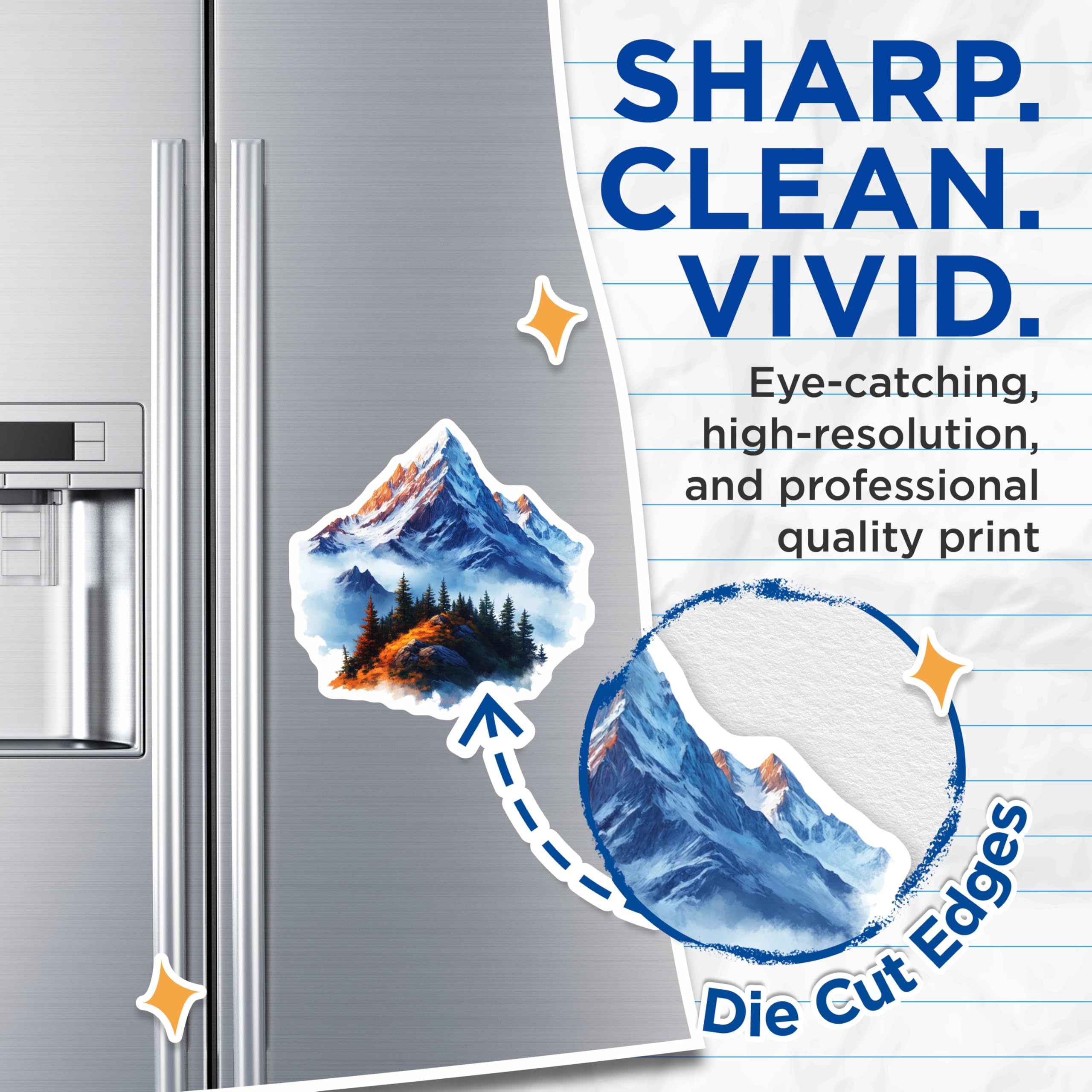 (2 Pack) Mountain Landscape Magnets - Snowy Peaks Art - Outdoor Adventure Decor - 5 Inches On Longest Side - Thick Durable Magnet - Made in USA - MAG25604