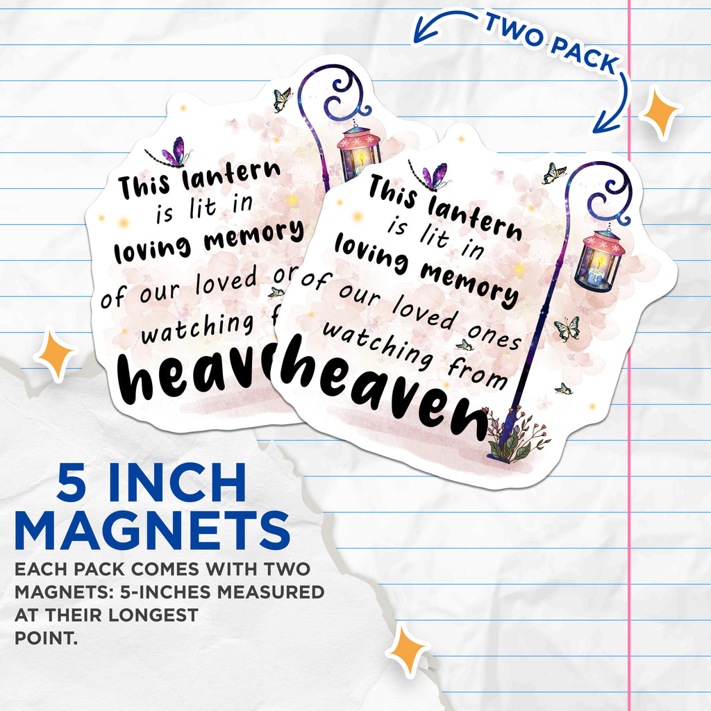 (2 Pack) Loving Memory Magnets - Remembrance Lantern Art - Sympathy Condolence Support - 5 Inches On Longest Side - Thick Durable Magnet - Made in USA - MAG39006