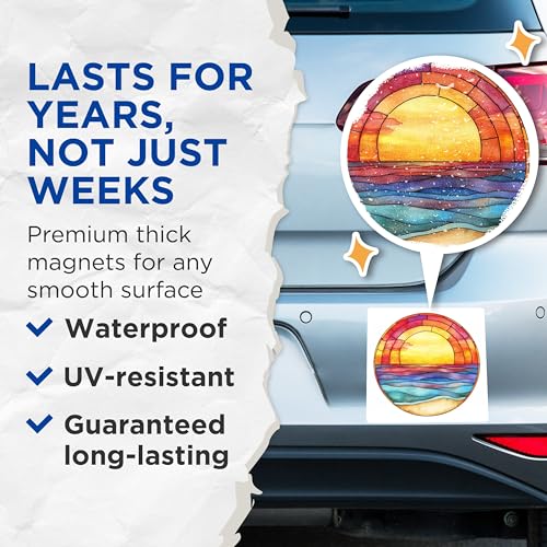 (2 Pack) Sunset Ocean Magnets - Stained Glass Look - Beach Scene Art - Coastal Decor Fridge Magnets for Kitchen and Home - 5 Inches On Longest Side - Thick Durable Magnet - Made in USA - MAG27317