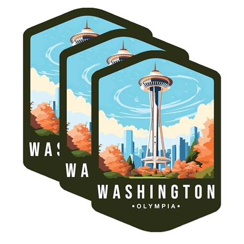 (3 Pack) Space Needle Decals - Seattle Skyline - Washington State Decal - 3 Inches On Longest Side - Easy Peel & Apply - Made in USA - 3MCS0388