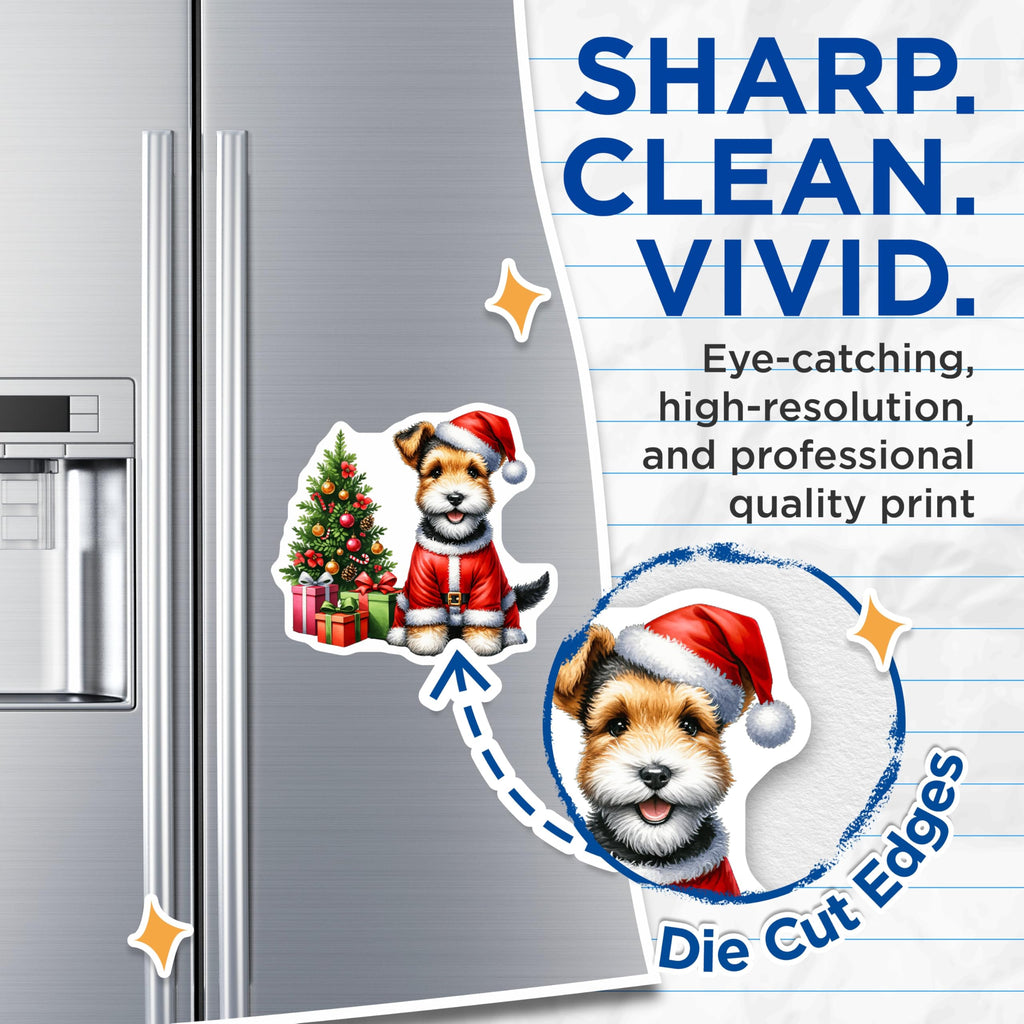 (2 Pack) Santa Dog Magnets - Christmas Terrier Pet Decor - Holiday Animal Lover Stocking Stuffer - 5 Inches On Longest Side - Thick Durable Magnet - Made in USA - MAG27977
