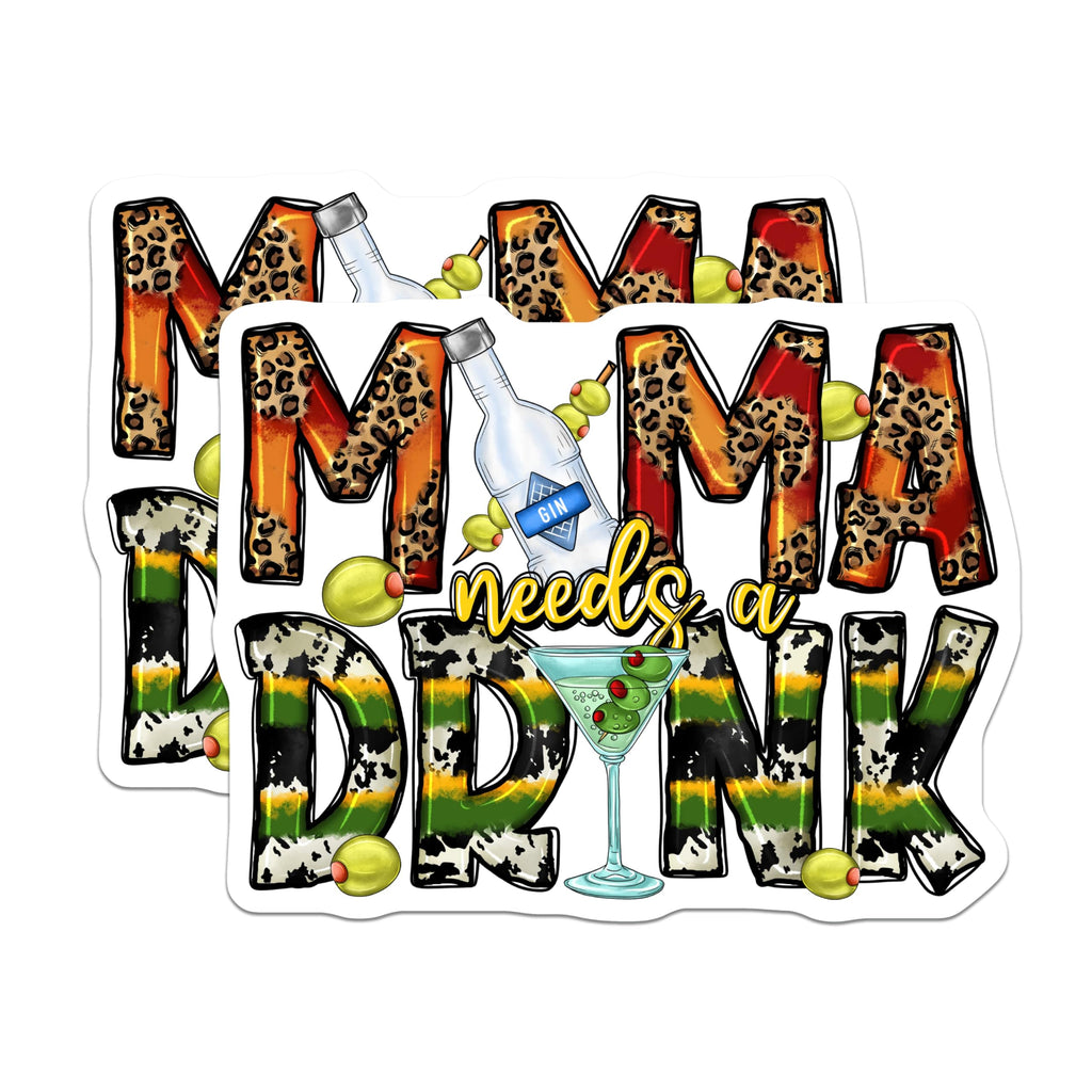 (2 Pack) Mama Needs A Drink Magnets - Funny Mom Life - Leopard Print Martini Decor - Refrigerator Kitchen Accessory - 5 Inches On Longest Side - Thick Durable Magnet - Made in USA - MAG30997