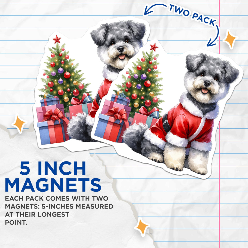 (2 Pack) Santa Schnauzer Dog Magnets - Christmas Tree Holiday Decor - Festive Pet Collectible - 5 Inches On Longest Side - Thick Durable Magnet - Made in USA - MAG23452
