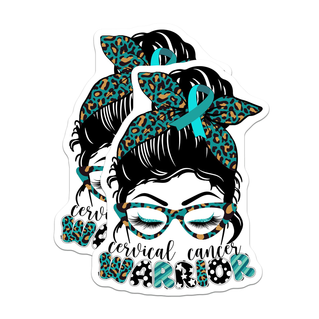 (2 Pack) Cervical Cancer Warrior Magnets - Teal Ribbon Awareness - Messy Bun Survivor Support - 5 Inches On Longest Side - Thick Durable Magnet - Made in USA - MAG38226