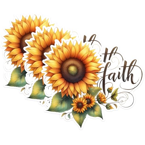 (3 Pack) Sunflower Faith Decals - Laptop Decal - Floral Faith Decal - 3 Inches On Longest Side - Easy Peel & Apply - Made in USA - 3MCS1423