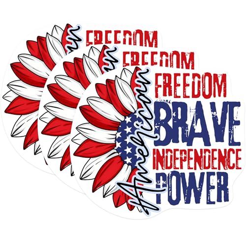 (3 Pack) Patriotic Sunflower Decals - American Flag - Independence Day Decor - 3 Inches On Longest Side - Easy Peel & Apply - Made in USA - 3MCS1079