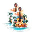 (2 Pack) Acoustic Guitar Magnets - Tropical Beach Island Sunset Art - Music Lover Fridge Decor Accessory - 5 Inches On Longest Side - Thick Durable Magnet - Made in USA - MAG21292