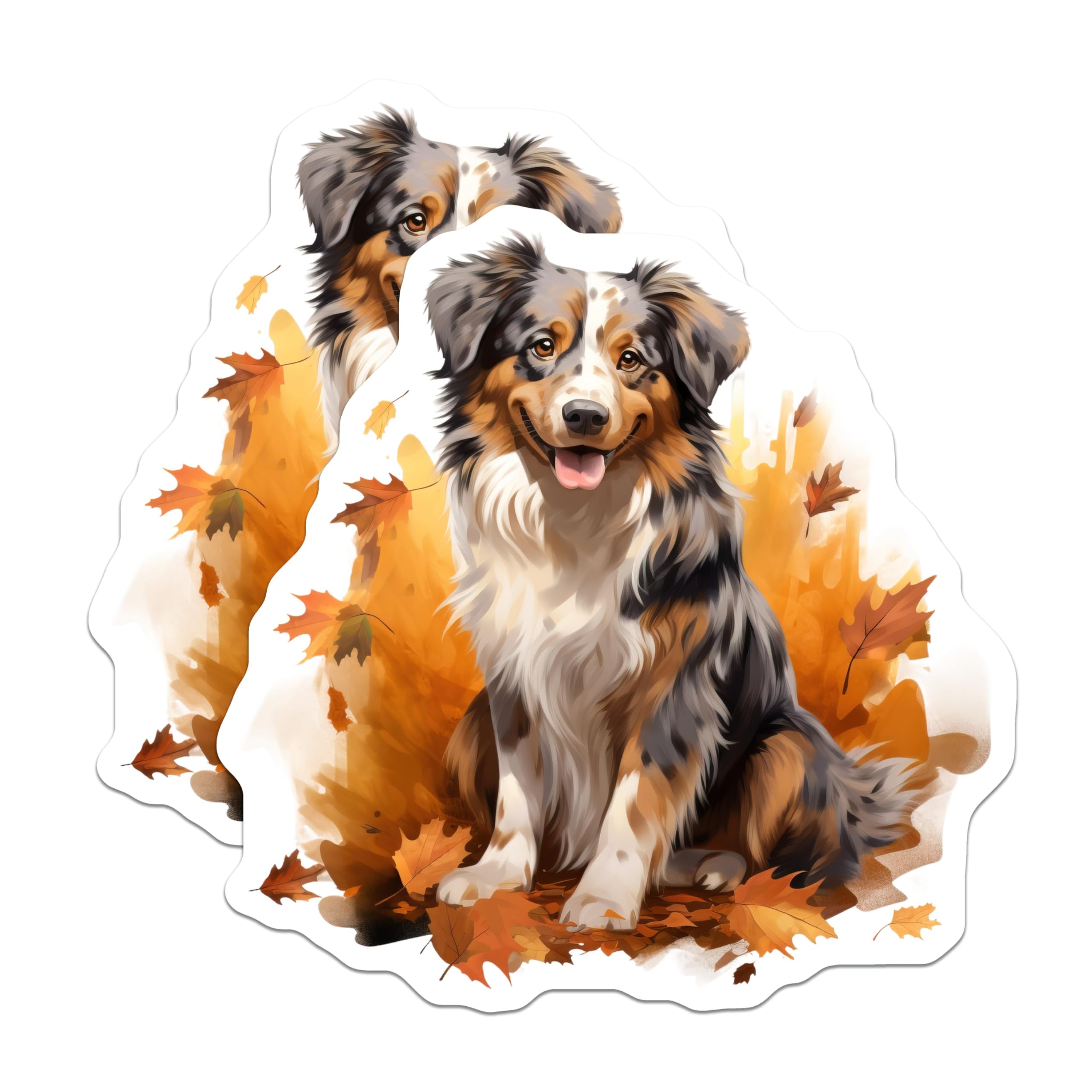 (2 Pack) Australian Shepherd Magnets - Autumn Dog Art - Rustic Fall Kitchen Decor - Pet Lover Refrigerator Magnet - 5 Inches On Longest Side - Thick Durable Magnet - Made in USA - MAG25575