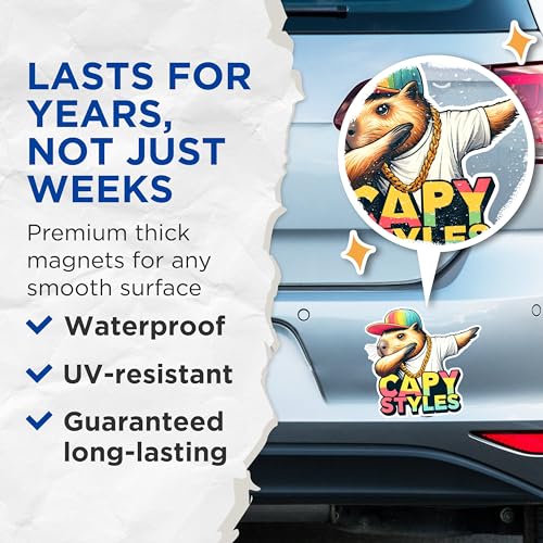 (2 Pack) Capybara Magnets - Hipster Capybara Art Magnets - Funny Animal Illustration Magnets- 5" On Longest Side - for Fridges, Toolboxes, Cars - Made in USA - MAG2661