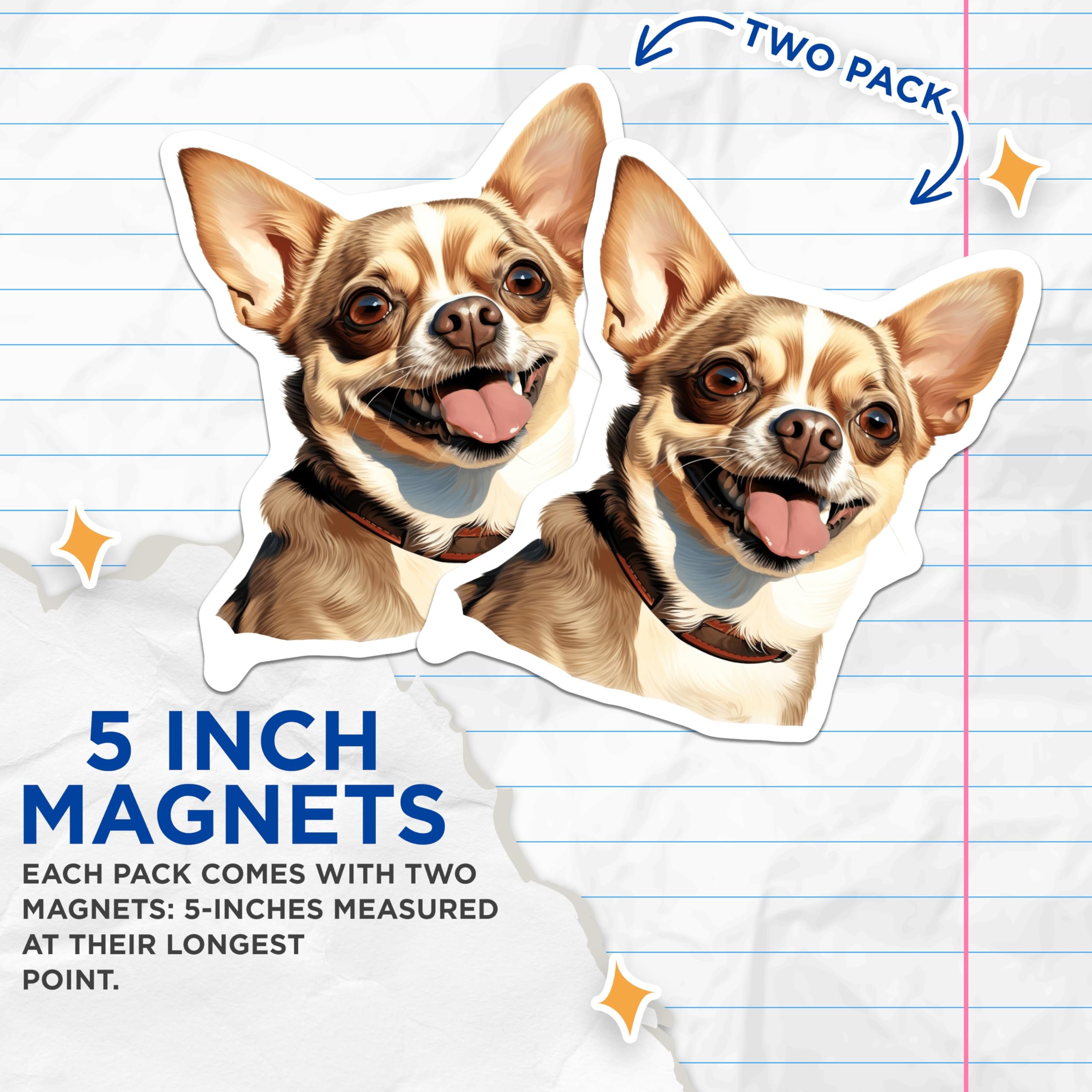 (2 Pack) Chihuahua Magnets - Happy Dog Art Decor - Small Breed Pet Lover - 5 Inches On Longest Side - Thick Durable Magnet - Made in USA - MAG24540
