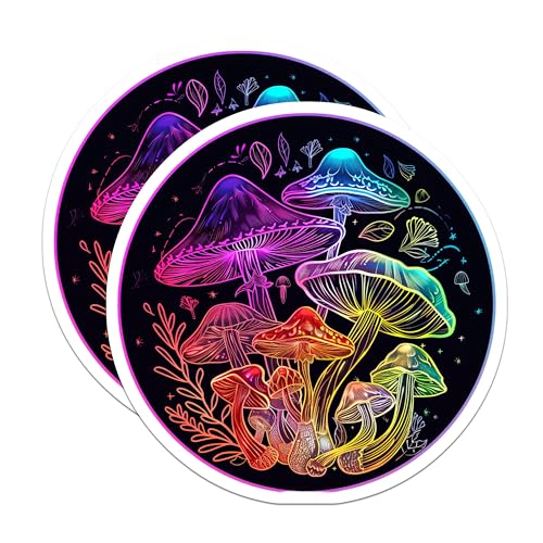 (2 Pack) Mushroom Stickers - Psychedelic Art Stickers - Colorful Mushroom Decals - 5" On Longest Side - Sticks to Smooth Flat Surfaces - Made in USA - BMCS6767