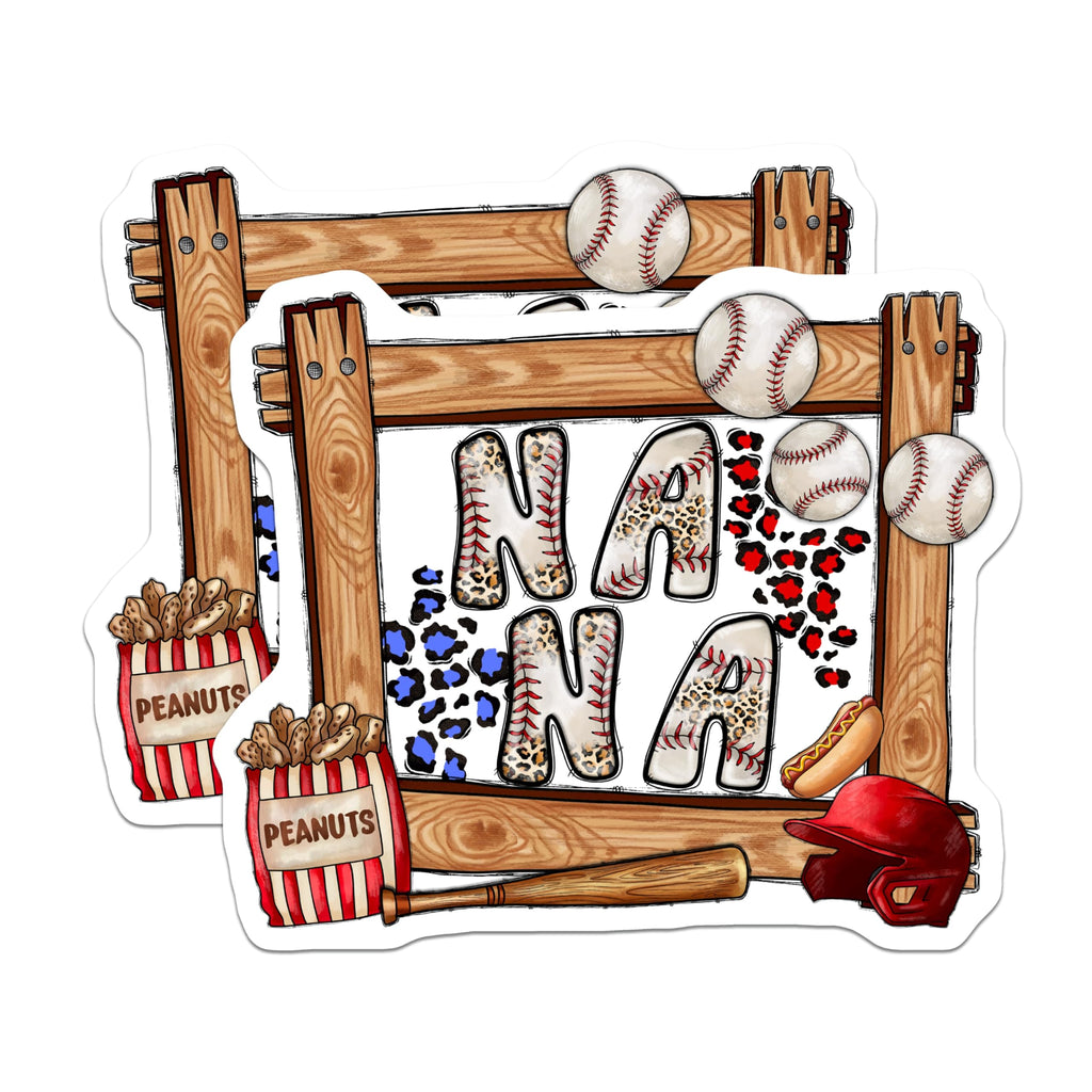 (2 Pack) Baseball Nana Magnets - Leopard Print Baseball Fan - Grandparent Sports Decor - 5 Inches On Longest Side - Thick Durable Magnet - Made in USA - MAG27597