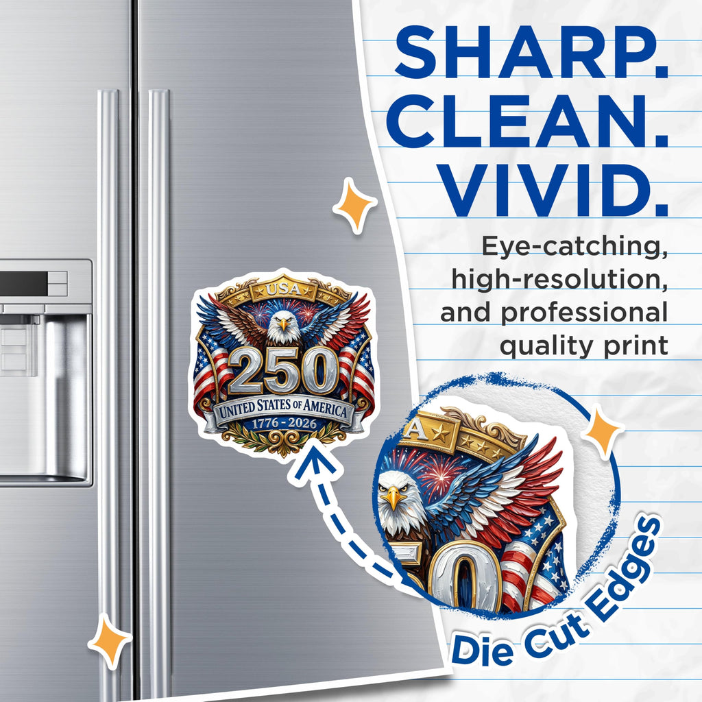 (2 Pack) USA 250th Anniversary Magnets - Patriotic Bald Eagle - American History Celebration - 1776 2026-5 Inches On Longest Side - Thick Durable Magnet - Made in USA - MAG26422