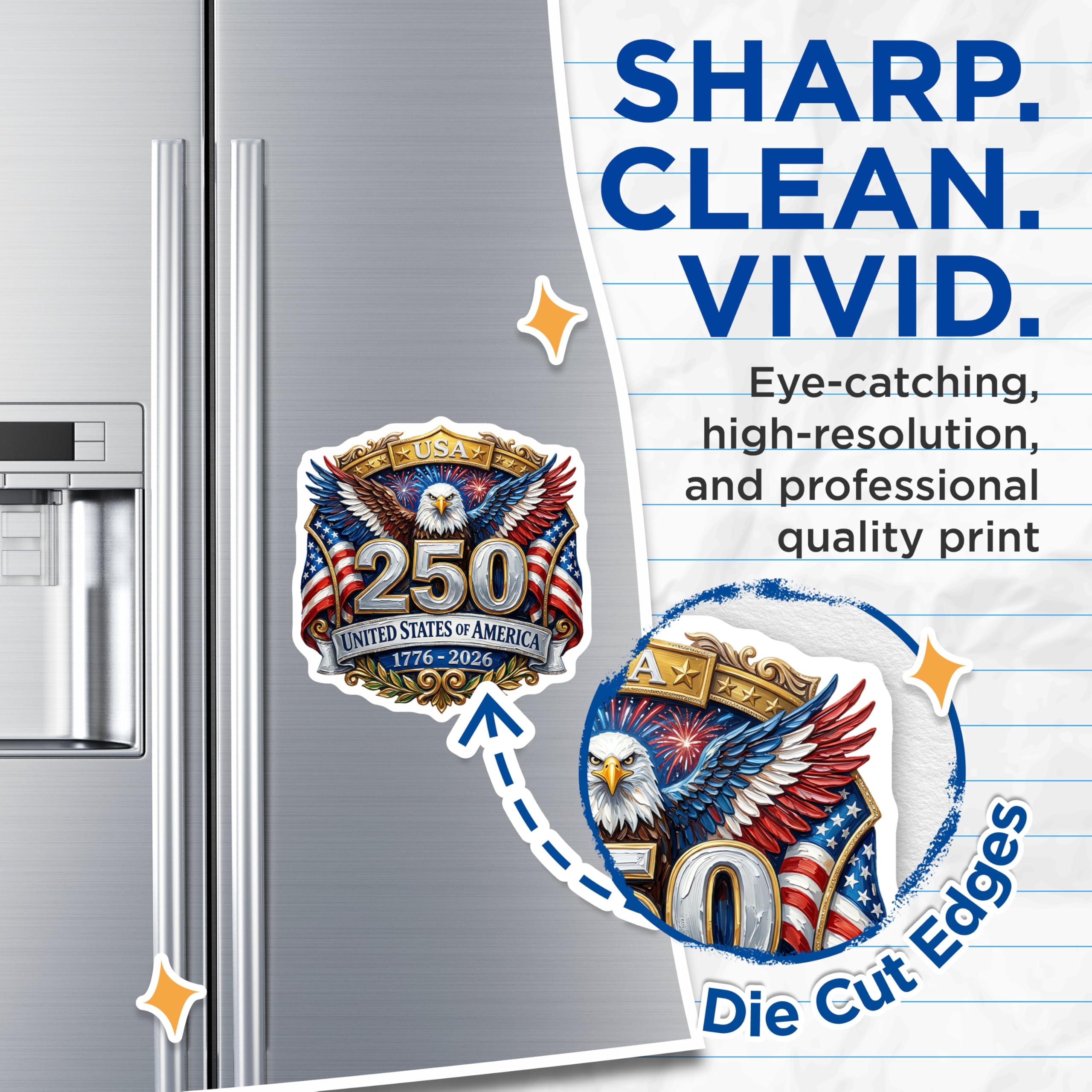 (2 Pack) USA 250th Anniversary Magnets - Patriotic Bald Eagle - American History Celebration - 1776 2026-5 Inches On Longest Side - Thick Durable Magnet - Made in USA - MAG26422