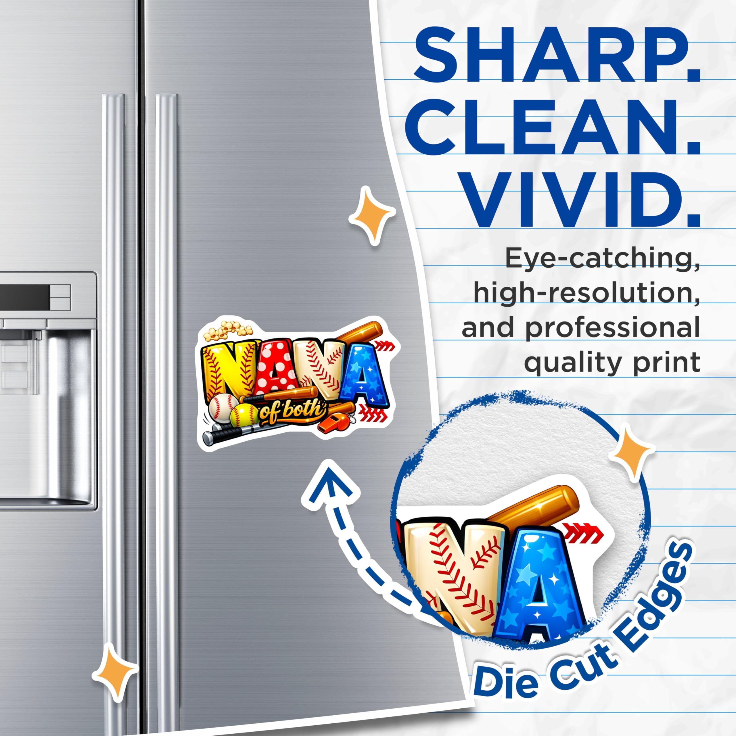 (2 Pack) Nana of Both Baseball Softball Magnets - Grandma Sports Fan Decor - Refrigerator Appliance Magnets - 5 Inches On Longest Side - Thick Durable Magnet - Made in USA - MAG24047