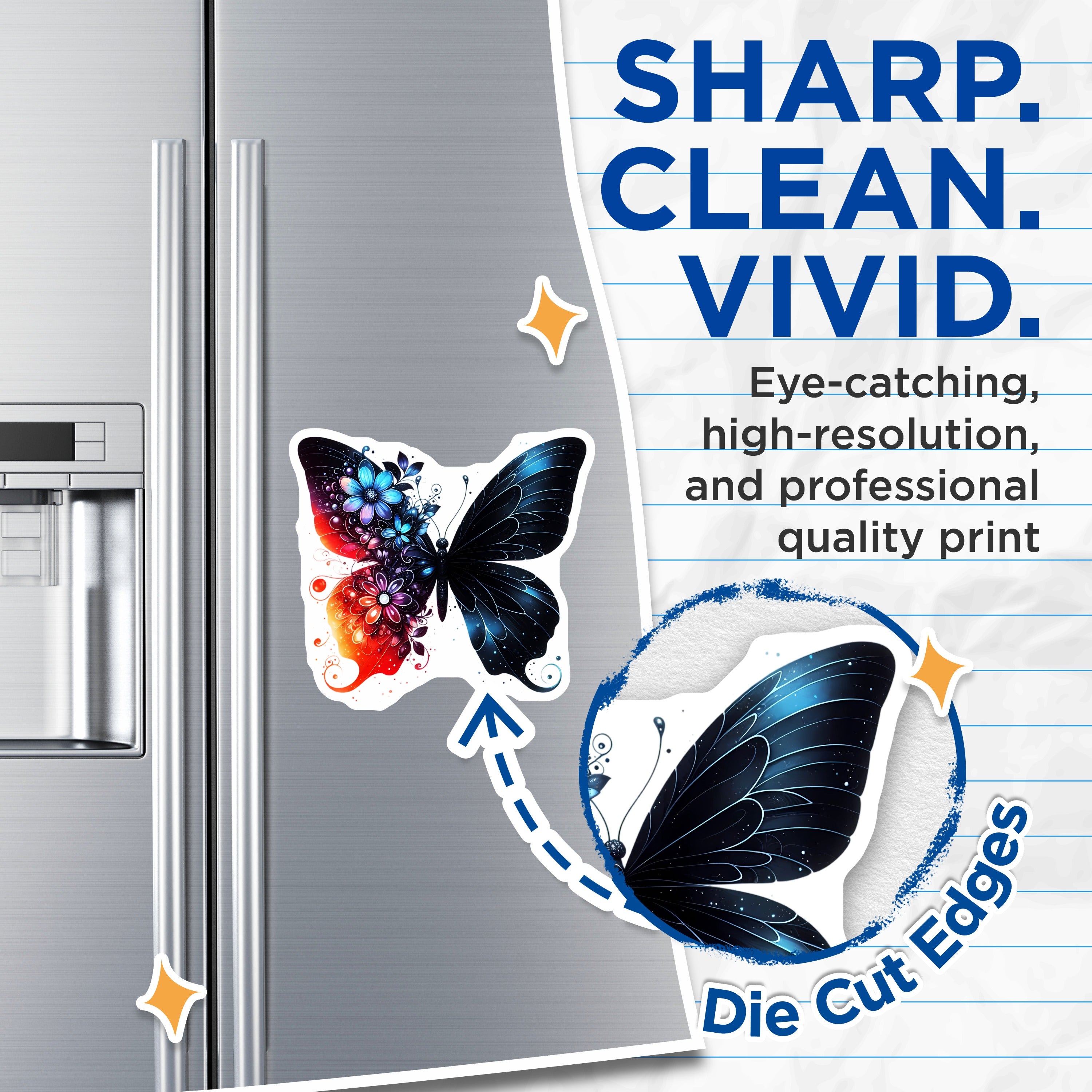 (2 Pack) Galaxy Butterfly Magnets - Floral Cosmic Nature Aesthetic - Ethereal Fridge Locker Decor - 5 Inches On Longest Side - Thick Durable Magnet - Made in USA - MAG37602