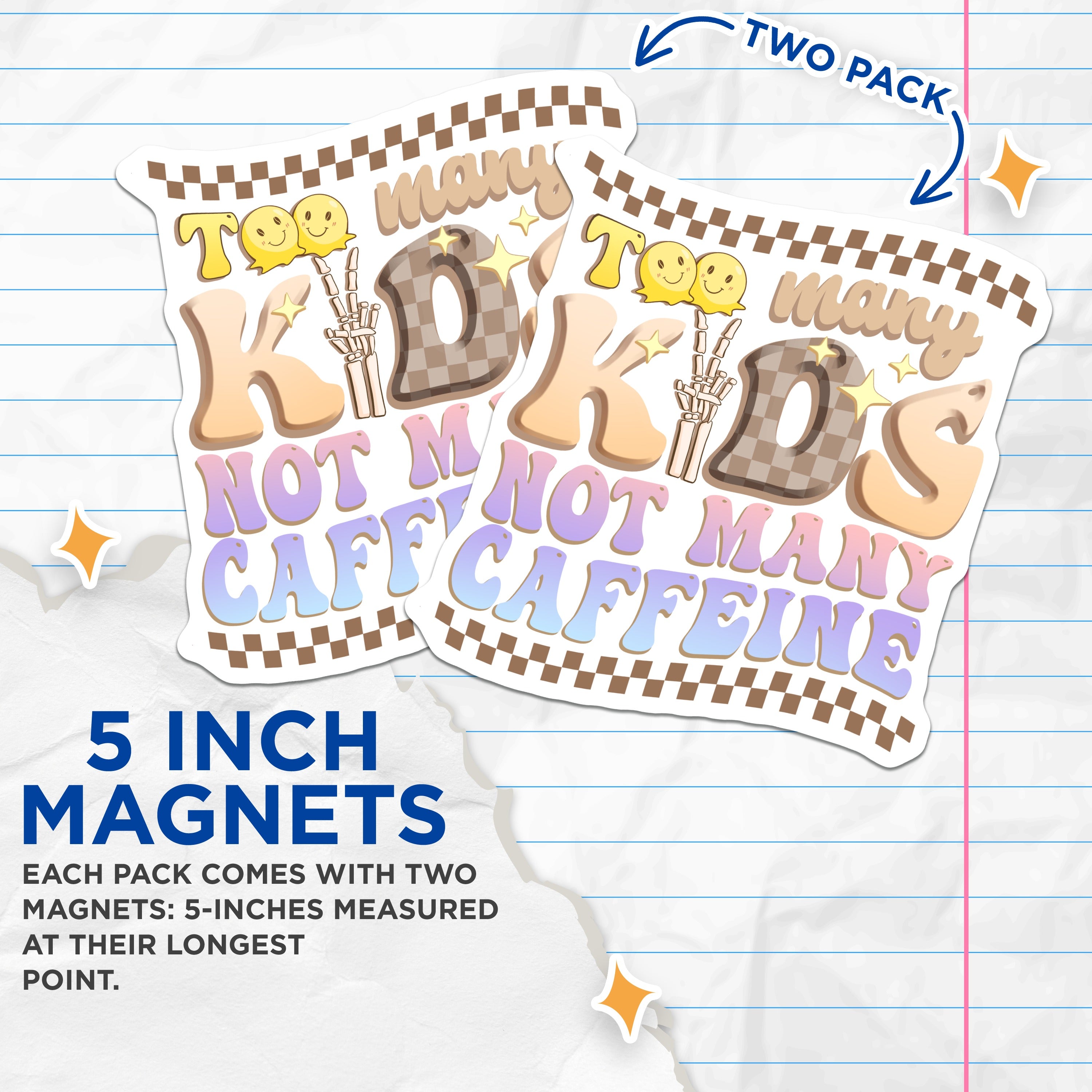 (2 Pack) Funny Mom Life Magnets - Tired Parent Coffee Lover - Y2K Aesthetic Refrigerator Decor - 5 Inches On Longest Side - Thick Durable Magnet - Made in USA - MAG39608