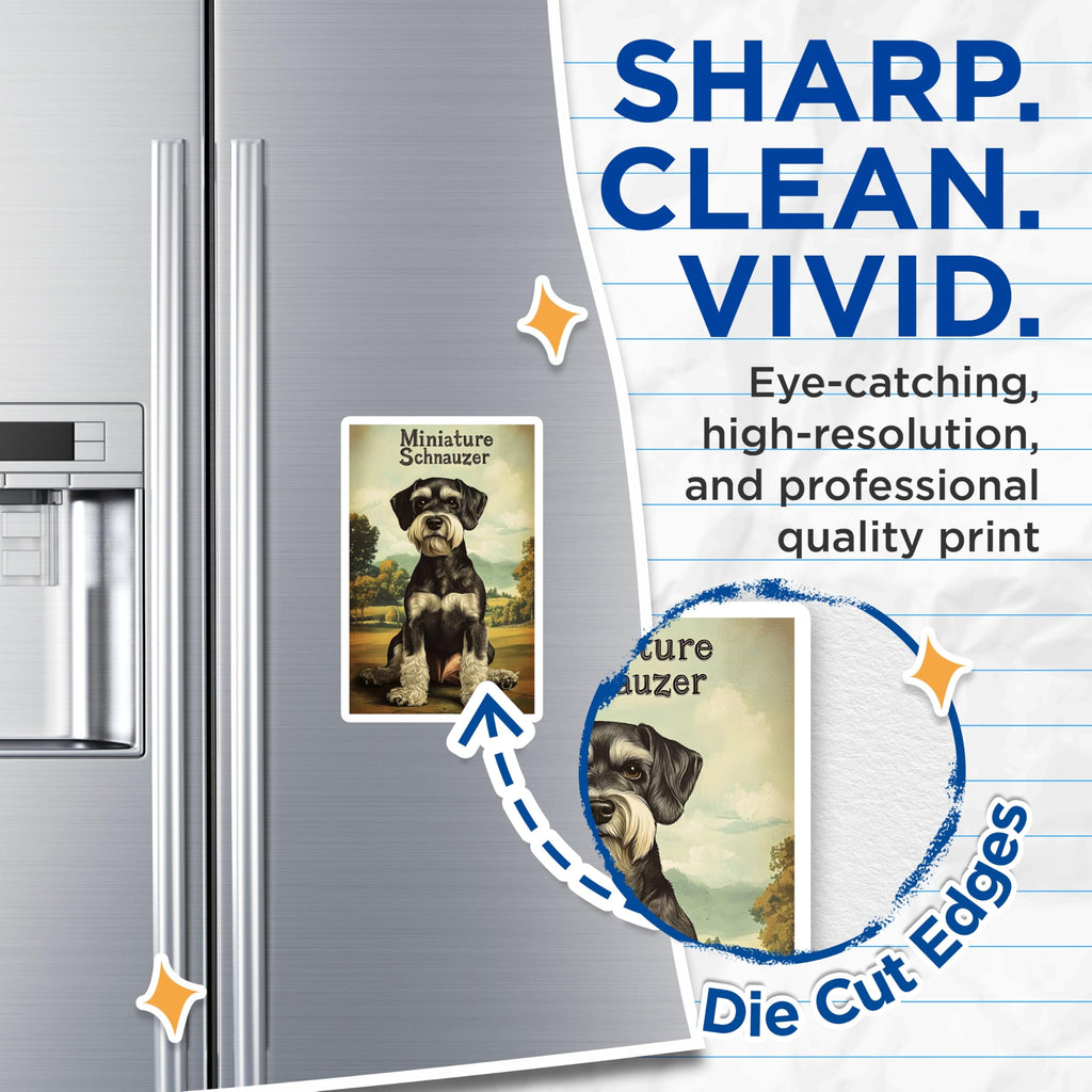 (2 Pack) Miniature Schnauzer Dog Breeds Magnets - Vintage Inspired Dog Art Illustrations - Unique Pet Owner Fridge Magnets - 5 Inches On Longest Side - Thick Durable Magnet - Made in USA - MAG23068