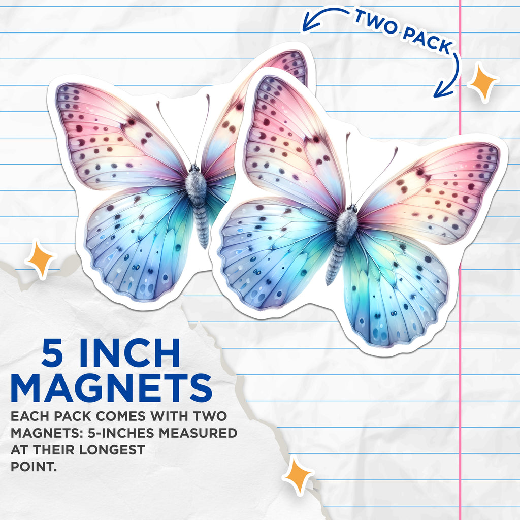 (2 Pack) Pastel Butterfly Magnets - Aesthetic Fairycore Decor - Whimsical Nature Art for Fridge - 5 Inches On Longest Side - Thick Durable Magnet - Made in USA - MAG37031