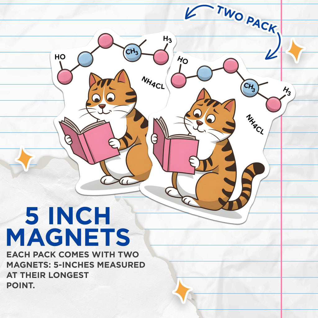 (2 Pack) Chemistry Cat Magnets - Science Student Decor - Teacher Appreciation for Chemists - 5 Inches On Longest Side - Thick Durable Magnet - Made in USA - MAG37544