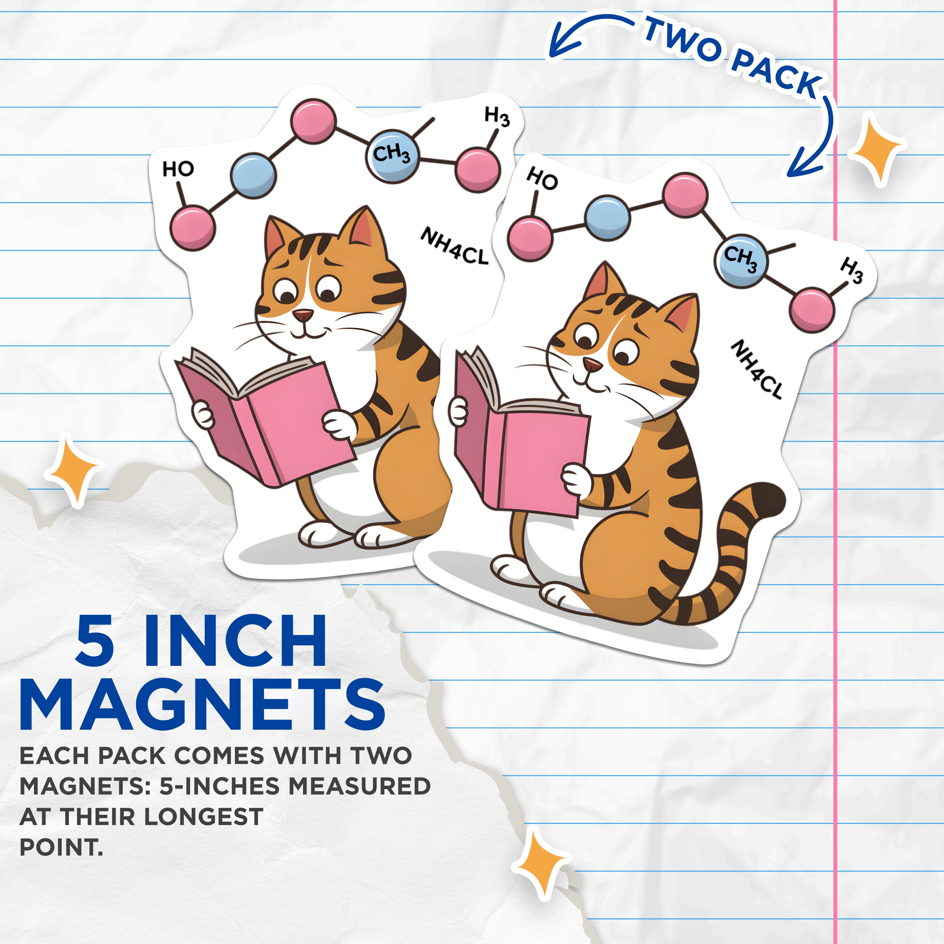 (2 Pack) Chemistry Cat Magnets - Science Student Decor - Teacher Appreciation for Chemists - 5 Inches On Longest Side - Thick Durable Magnet - Made in USA - MAG37544