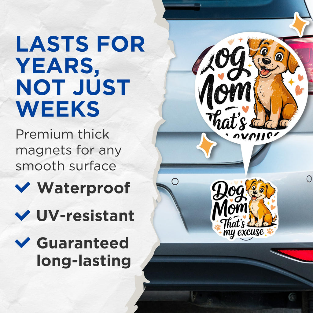 (2 Pack) Dog Mom Magnets - Adorable Puppy Refrigerator Decor - Humorous Pet Lover Appliance Accent - 5 Inches On Longest Side - Thick Durable Magnet - Made in USA - MAG23744