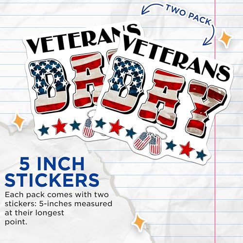 (2 Pack) Veterans Day Stickers - 5" On Longest Side - Sticks to Smooth Flat Surfaces - Made in USA - BMCS8373 - BMCS8373