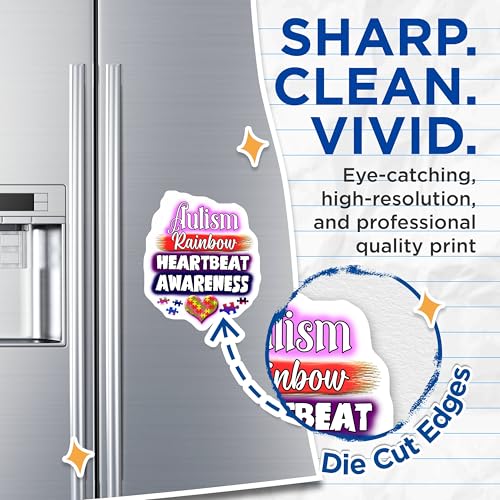 (2 Pack) Autism Awareness Magnets - Heartbeat Rainbow Logo - Puzzle Pieces Symbol - Support Autism Spectrum - Advocate Decor - 5" On Longest Side - for Cars, Fridges, Toolboxes - Made in USA - MAG6581