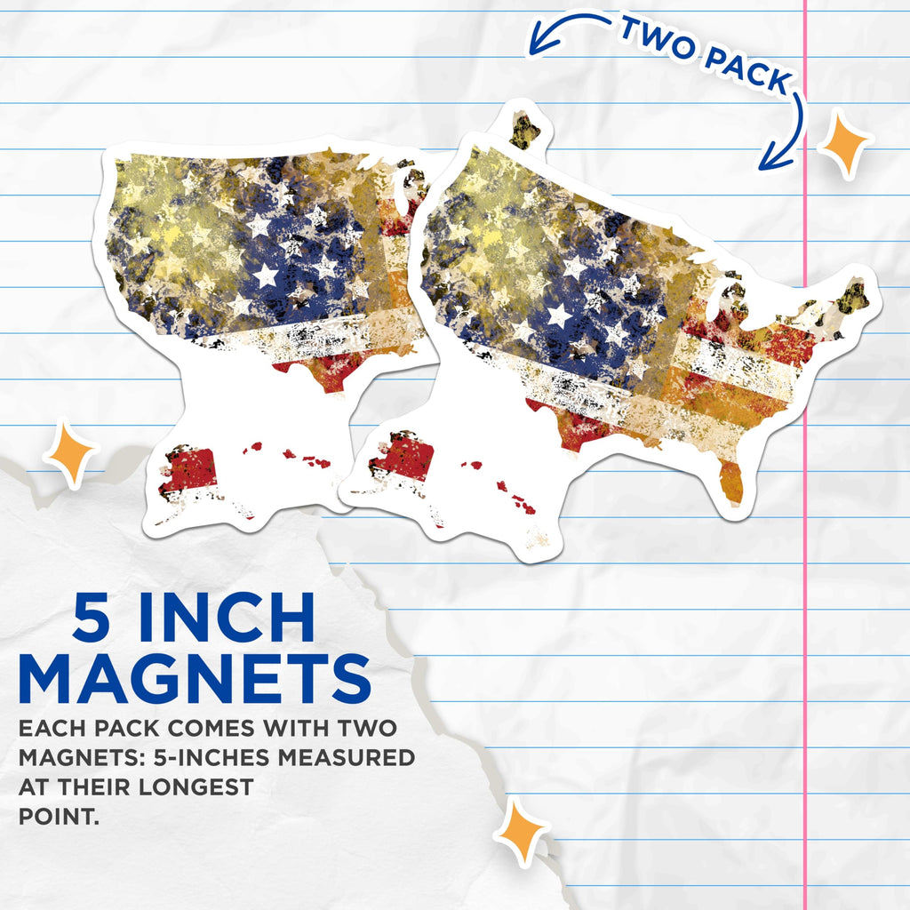 (2 Pack) USA Map Flag Magnets - Patriotic Decor - United States of America Fridge Magnets - 5" On Longest Side - Premium Magnet - for Cars, Refrigerators, Toolboxes, Lockers - Made in USA - MAG17938