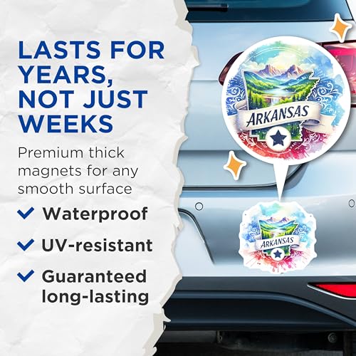 (2 Pack) Arkansas Travel Magnets - Souvenir Art - Decorative Fridge Magnets - 5" On Longest Side - for Cars, Fridges, Toolboxes - Made in USA - MAG6599