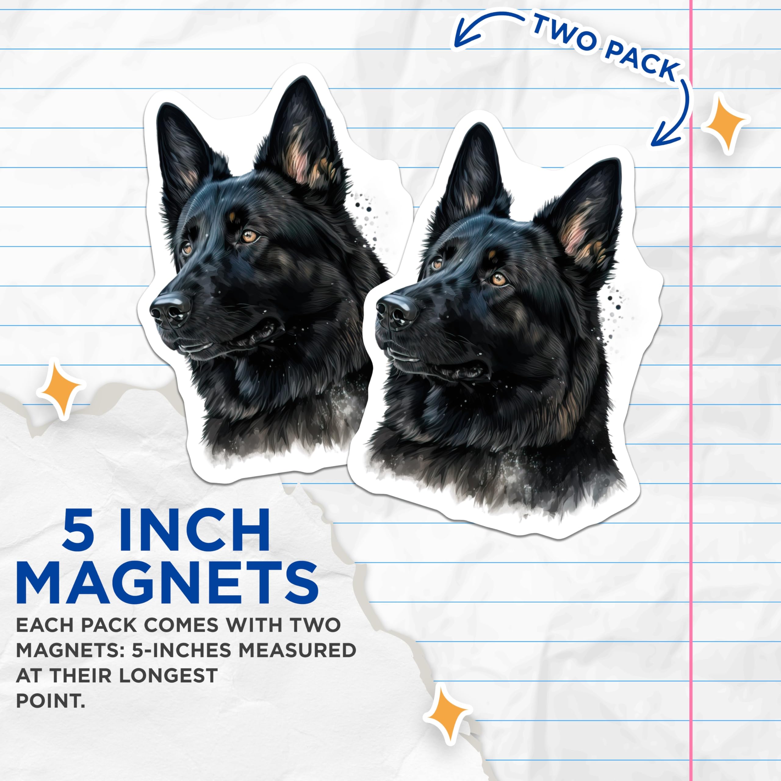 (2 Pack) Black German Shepherd Magnets - GSD Dog Art - Pet Lover Home Decor - 5 Inches On Longest Side - Thick Durable Magnet - Made in USA - MAG24632
