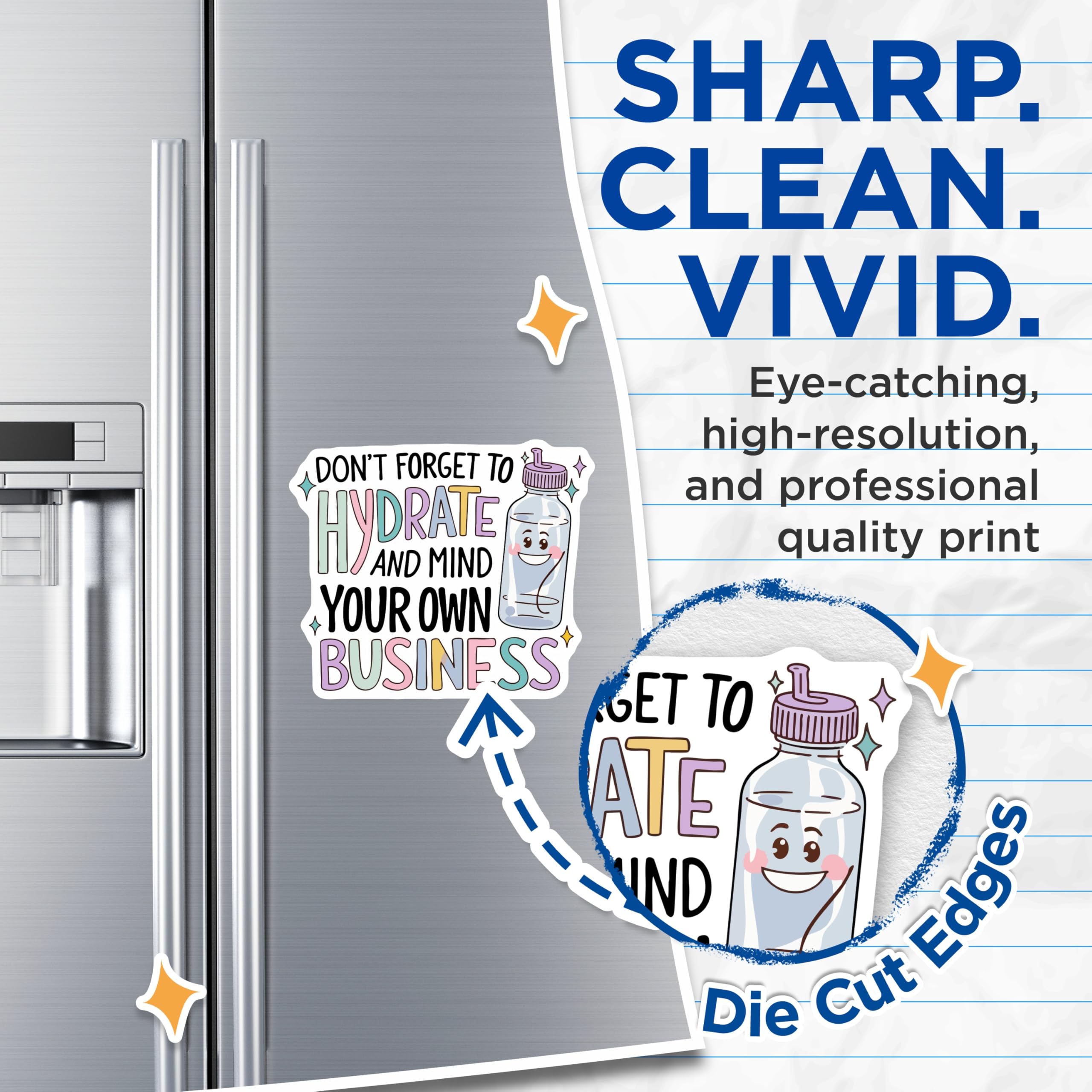 (2 Pack) Hydrate Message Magnets - Sassy Water Bottle Reminder - Mind Your Own Business Quote - 5 Inches On Longest Side - Thick Durable Magnet - Made in USA - MAG20578
