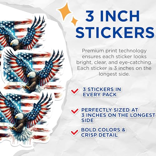 (3 Pack) American Eagle Decals - Patriotic Stickers - USA Flag Vinyl Decals - 3 Inches On Longest Side - Easy Peel & Apply - Made in USA - 3MCS0260