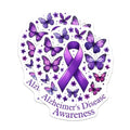 (2 Pack) Alzheimer's Disease Awareness Stickers - Purple Ribbon Support - Butterfly Themed - 5" On Longest Side - Sticks to Smooth Flat Surfaces - Made in USA - BMCS9782