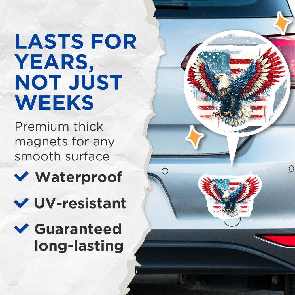 (2 Pack) American Eagle Magnets - Patriotic Decor - USA Flag Art - 5" On Longest Side - Premium Magnet - for Cars, Refrigerators, Toolboxes, Lockers - Made in USA - MAG15001