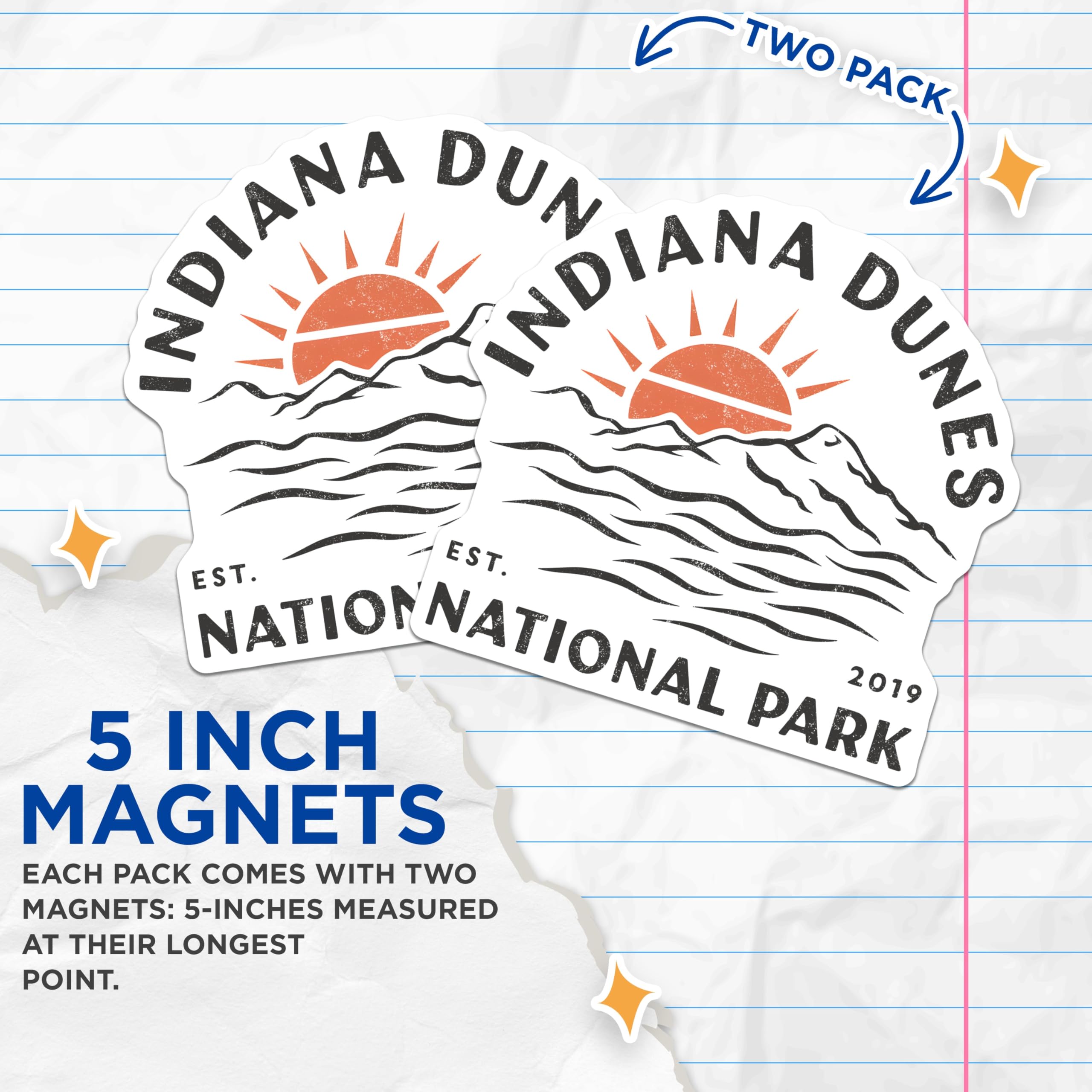 (2 Pack) Indiana Dunes Magnets - National Park Decor - Travel Souvenir Refrigerator Magnets - 5" On Longest Side - Premium Magnet - for Cars, Refrigerators, Toolboxes, Lockers - Made in USA - MAG17272
