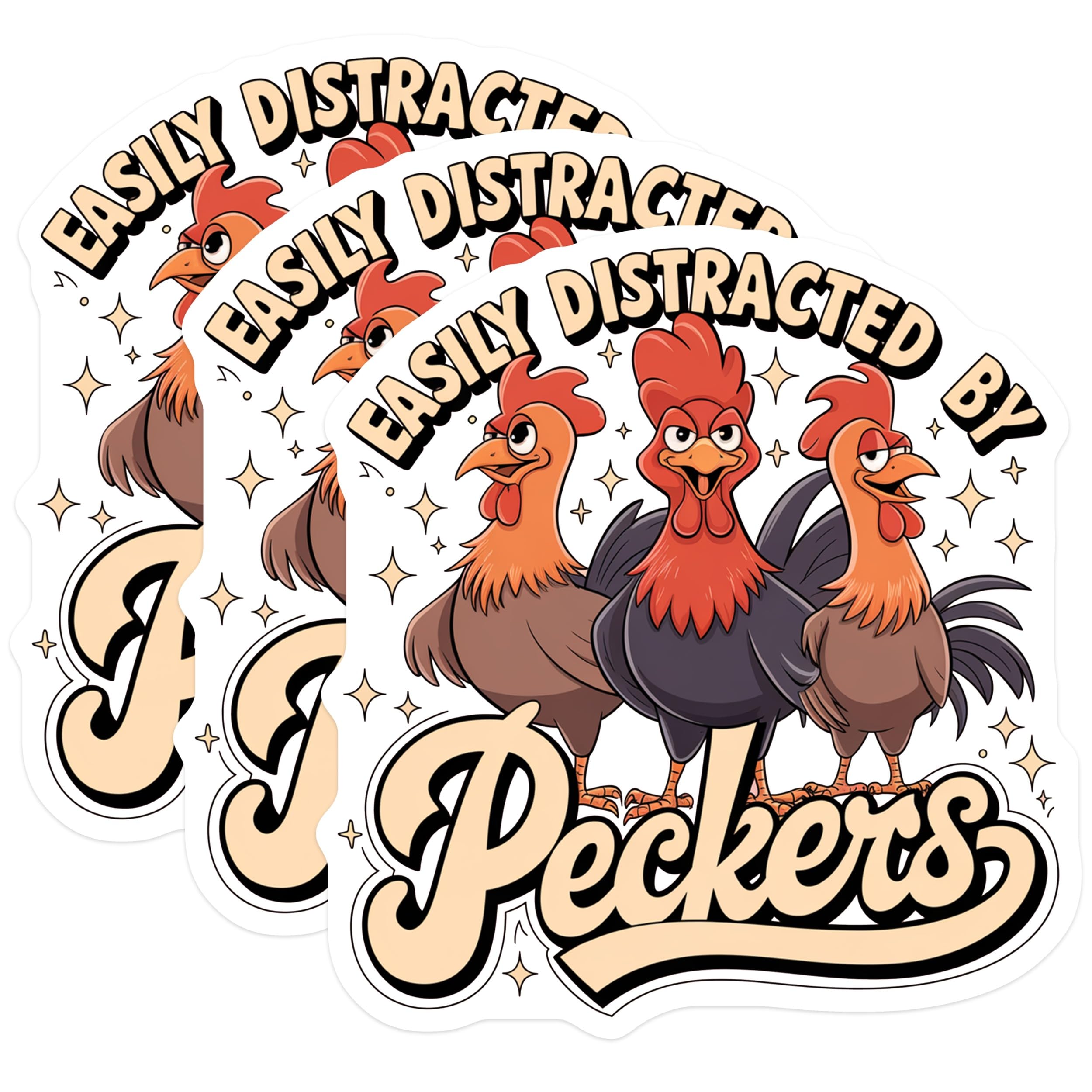(3 Pack) Easily Distracted Decals - Funny Chicken - Laptop Decal - Novelty Stickers - Chicken Lover - Cartoon Rooster- 3 Inches On Longest Side - Easy Peel & Apply - Made in USA - 3MCS5715
