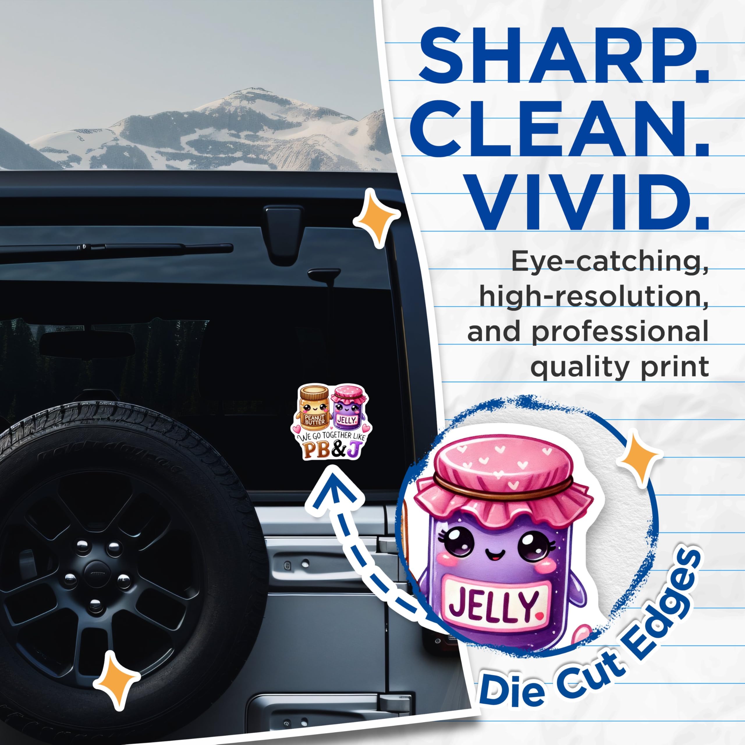 (2 Pack) Peanut Butter Jelly Stickers - Cute Food Duo Stickers - Matching PB and J Stickers - 5" On Longest Side - Sticks to Any Smooth Flat Surface - Made in USA - BMCS3543