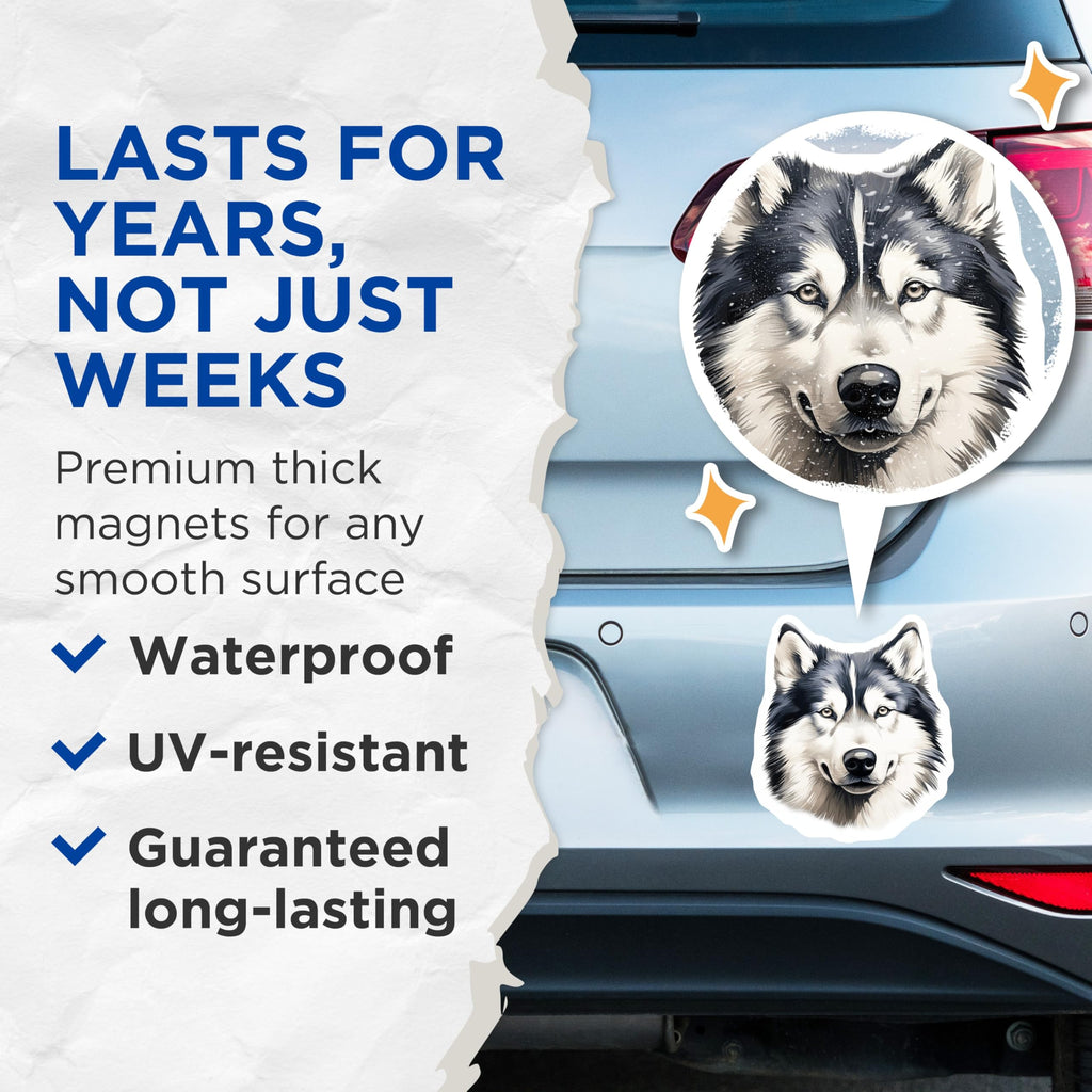 (2 Pack) Husky Magnets - Siberian Husky Decor - Dog Breed Art - Pet Lover Fridge Magnet - 5 Inches On Longest Side - Thick Durable Magnet - Made in USA - MAG27809
