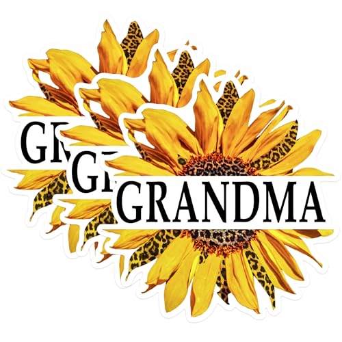 (3 Pack) Grandma Sunflower Decals - Leopard Print Floral - Grandmother Laptop Decal - 3 Inches On Longest Side - Easy Peel & Apply - Made in USA - 3MCS1737