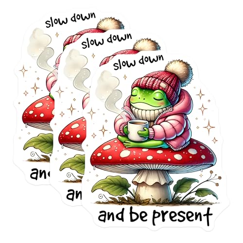(3 Pack) Frog Decals - Mushroom Stickers - Positive Affirmation - Laptop Decal - 3 Inches On Longest Side - Easy Peel & Apply - Made in USA - 3MCS6373