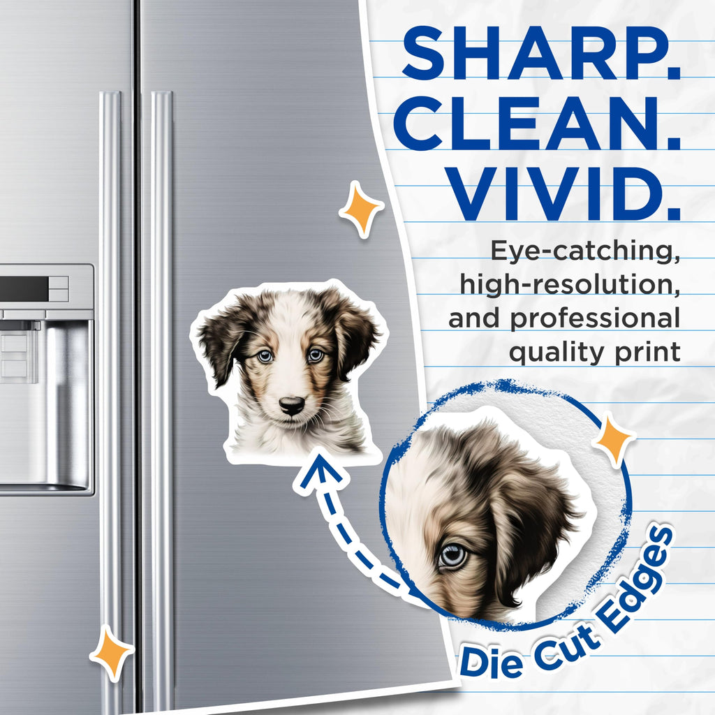 (2 Pack) Realistic Puppy Magnets - Blue Eyed Dog Art - Dog Mom Fridge Decor - 5 Inches On Longest Side - Thick Durable Magnet - Made in USA - MAG28941