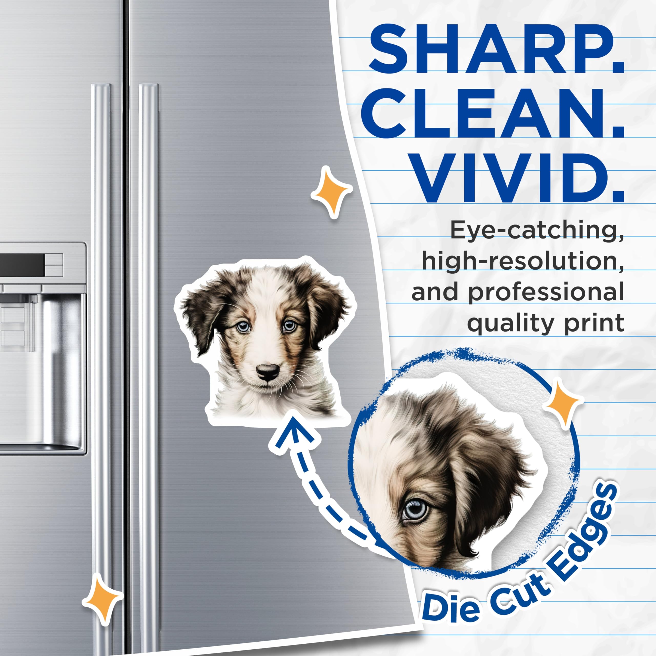 (2 Pack) Realistic Puppy Magnets - Blue Eyed Dog Art - Dog Mom Fridge Decor - 5 Inches On Longest Side - Thick Durable Magnet - Made in USA - MAG28941